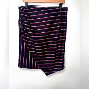 & LAYERED brand faux wrap navy, red and white stripe skirt.